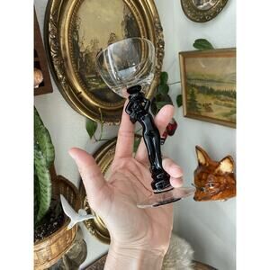 Vintage Cambridge Glass Co #3011 Black Statuesque Nude Stem Cocktail CHIPPED (1)